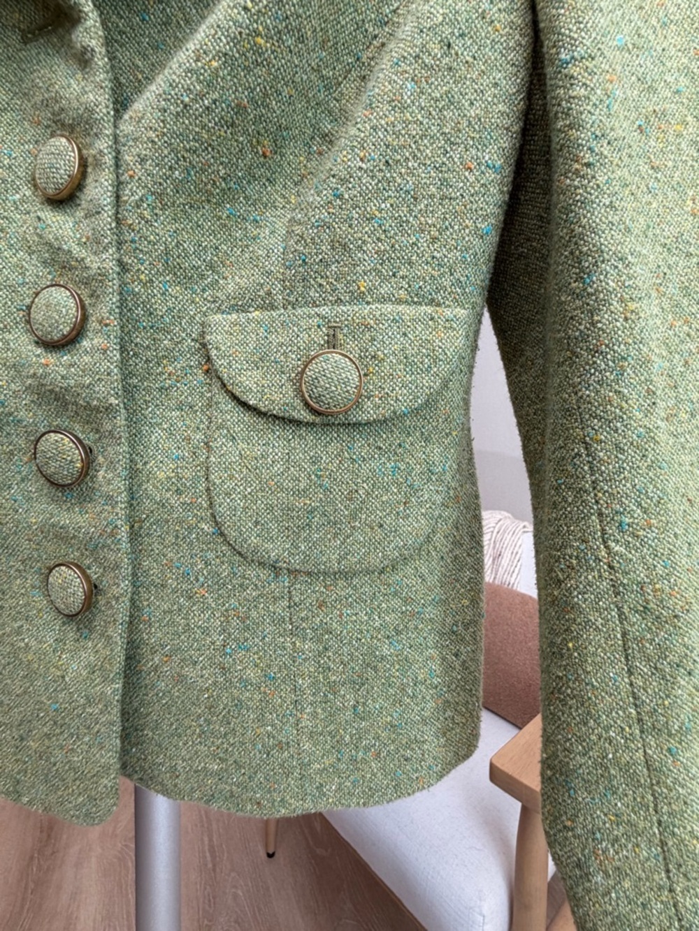 Women’s | LOFT Ann Taylor Petite Tweed Blazer, Sage Green | Size 4P Small - Picture 4 of 7